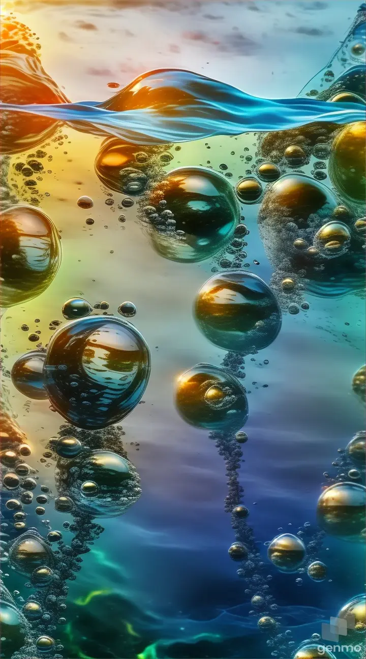 a group of bubbles floating in the water