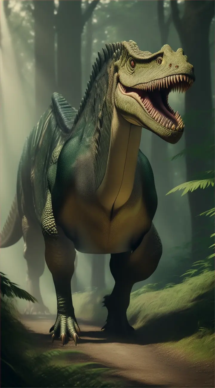 dinosaur is walking in the prehistoric forest