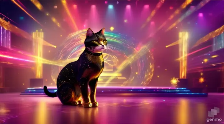 abstract of award party stage golden stage glitter animation with cat 16:9