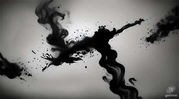 Black and white composition with ink splatters, showing people's falling into a void abstract 