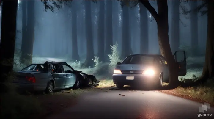 In the midnight at forest , Show the aftermath, with the actors on the ground, groaning in pain and assessing their injuries, conveying the seriousness of the accident......   full screen video