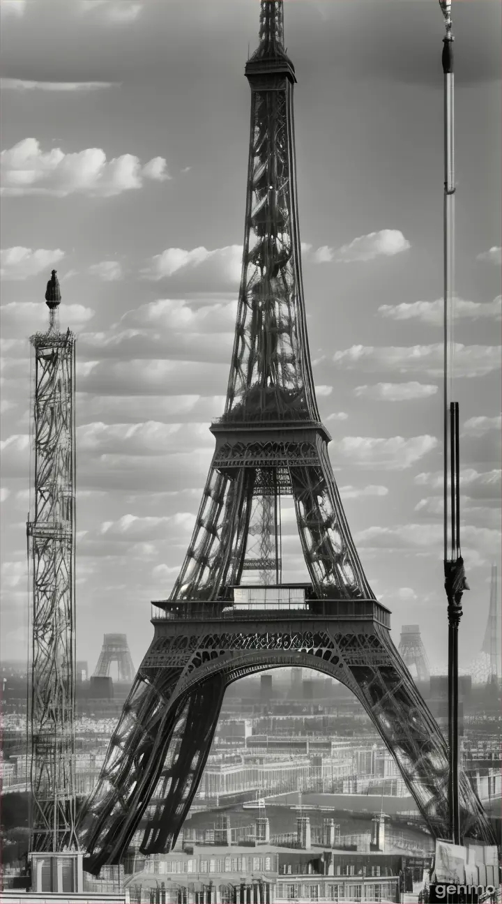 Feature a historical photograph of the Eiffel Tower under construction, surrounded by scaffolding and workers, highlighting the monumental effort required to build the world's tallest man-made structure at the time.









