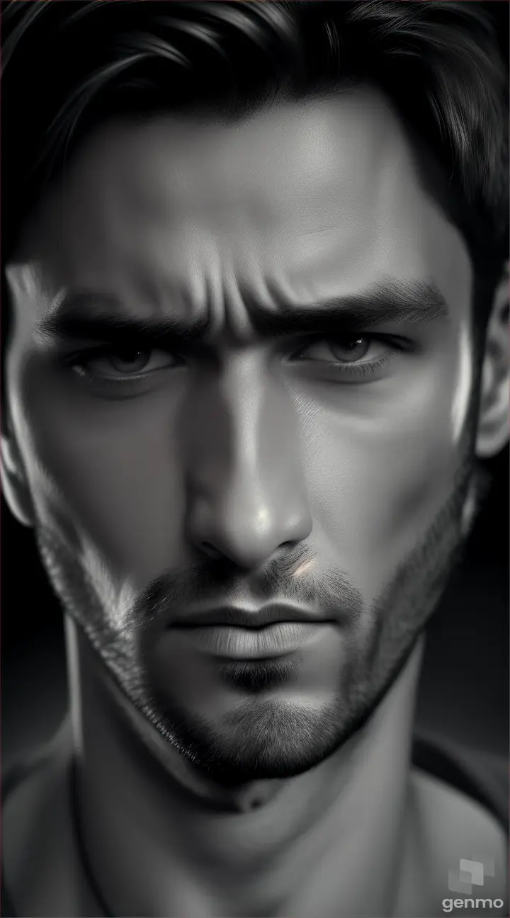 Male protagonist's face, looking serious