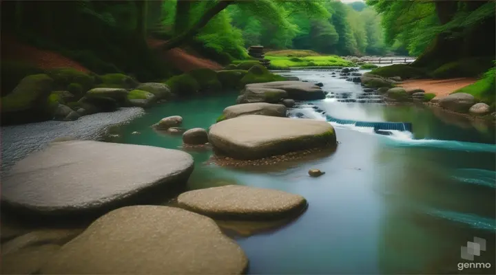 blue river with steping stones