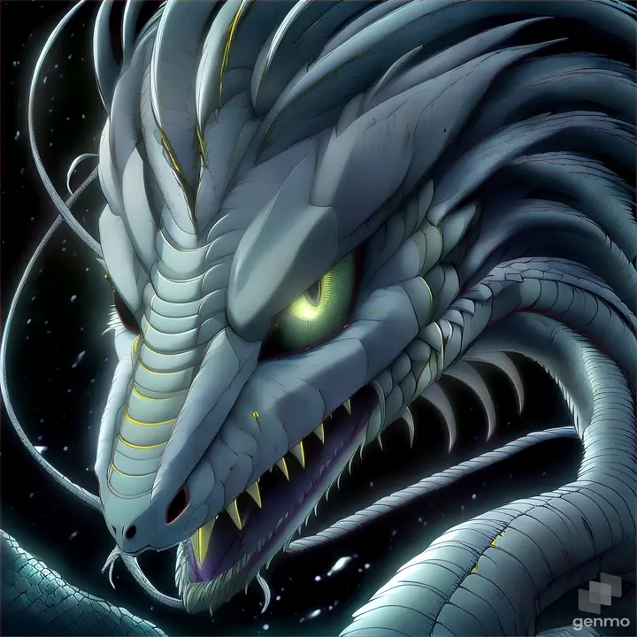 a close up of a dragon with yellow eyes