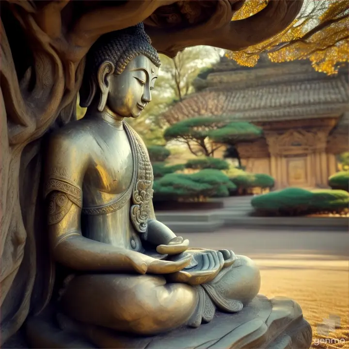 create a meditation buddha with  buddha studen in the tree