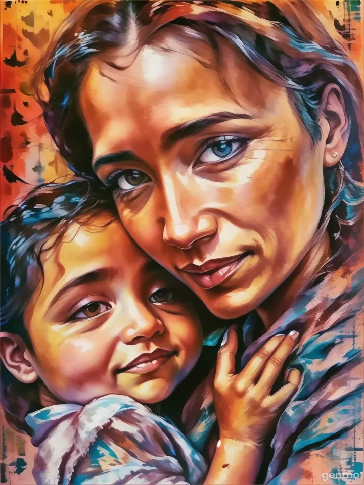 a painting of a woman holding a child