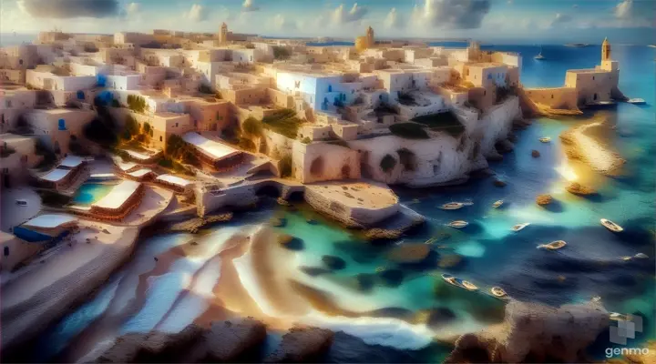 an aerial view of Polignano a Mare in the province of Bari in 4K high fidelity