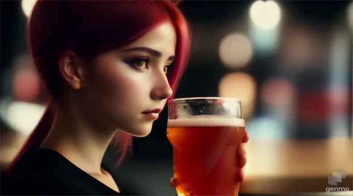 Tomato beer and a girl with dyed hair standing next to her