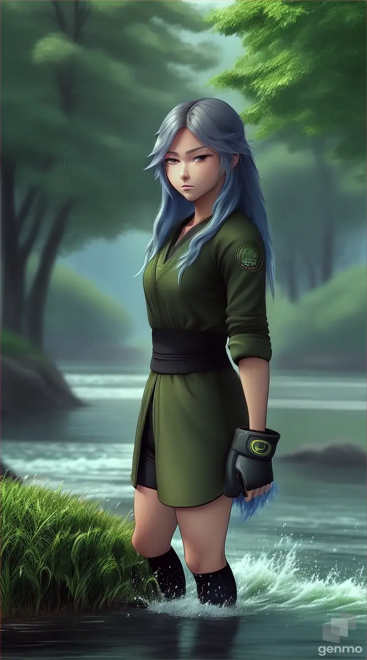 Anime, a young fighter training in the rain , ghibli style, anime 