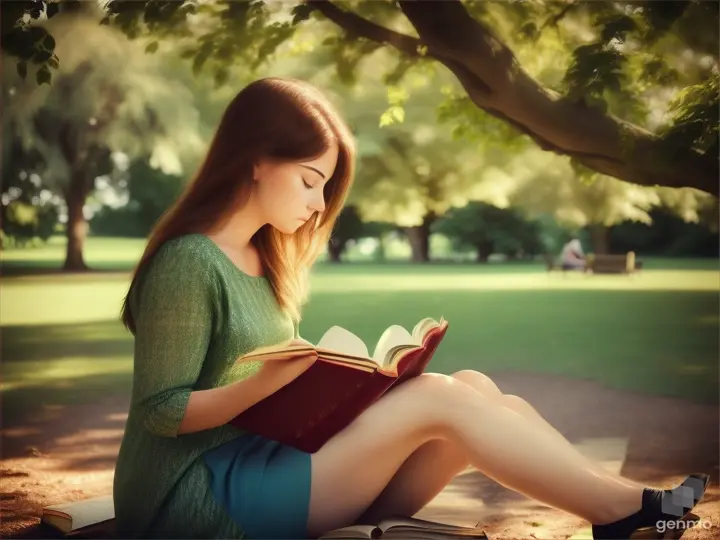 Woman seating under the tree and reading book