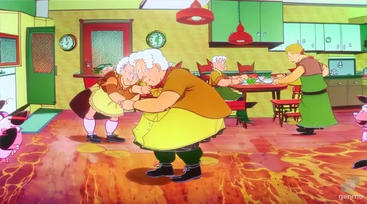 a cartoon of a man and a woman in a kitchen