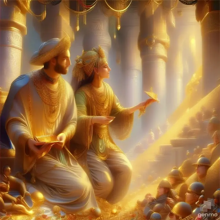 a painting of a man and woman surrounded by gold