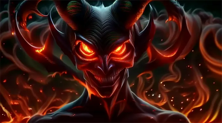 a demonic demon with glowing eyes and horns