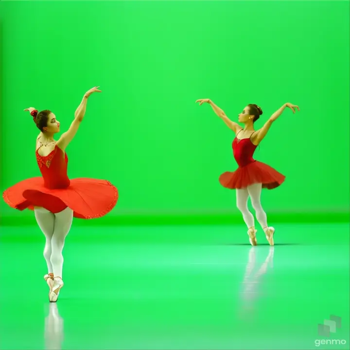 from the ballet “Carmen” with a beautiful curl.  A ballerina in a red short dress beautifully turns her back and beautifully turns her face.  spinning around the stage.  walks around the stage.  green chromоkey