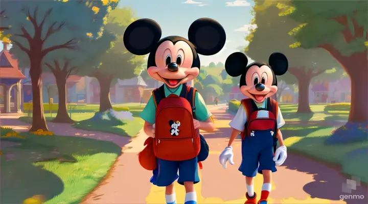 Micky  and donld going to school