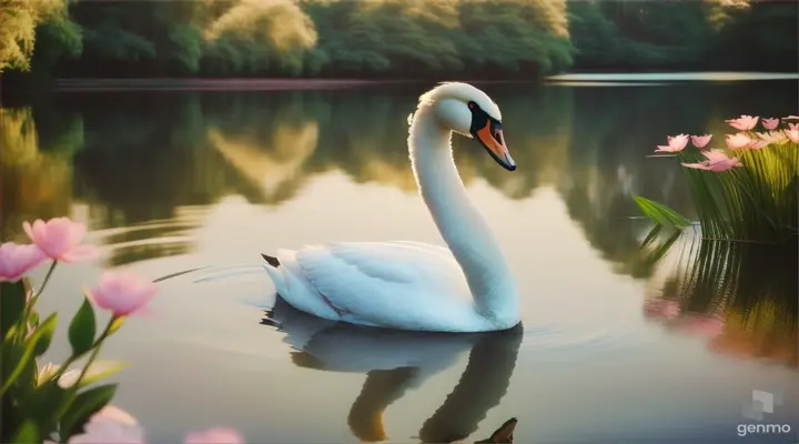 Swan Floating on Top of a Body of Water 16:9