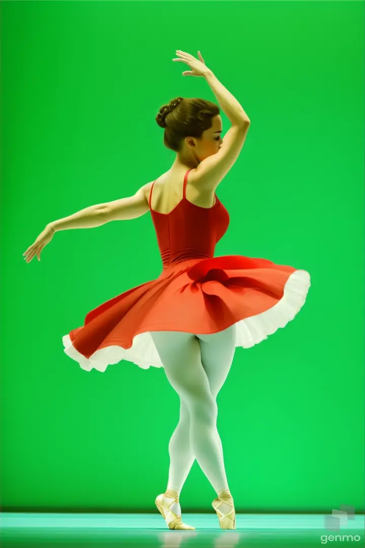 from the ballet “Carmen” with a beautiful curl. A ballerina in a red short dress beautifully turns her back and beautifully turns her face. spinning around the stage. walks around the stage. green chromоkey”