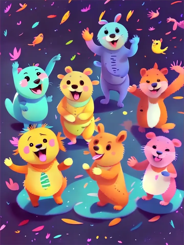 create a video with this animals dancing and singing 