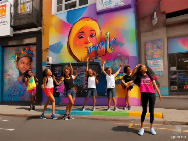 write a scene set in front of the Waji Productions billboard, where the energy of the city converges with the beat of music. Explore the vibrant atmosphere, the eclectic mix of people passing by, and the anticipation of what musical wonders lie within the studio's walls. Whether it's a chance encounter between aspiring artists, a spontaneous street performance, or a glimpse of the next big hit being crafted behind closed doors, let your imagination dance to the rhythm of Waji Productions.