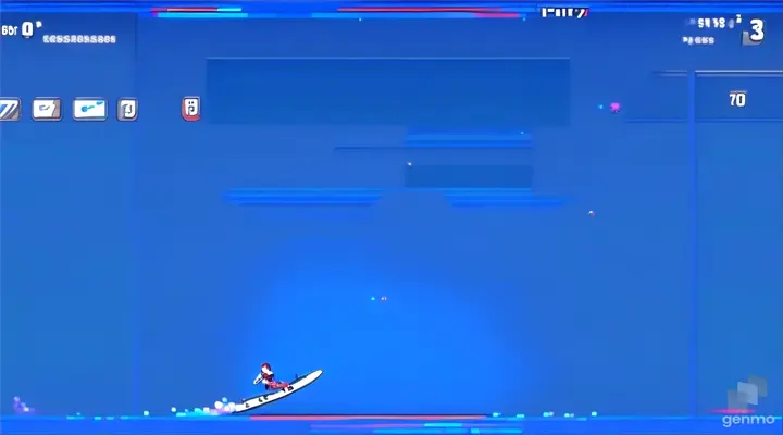 a screenshot of a video game with a person on a surfboard