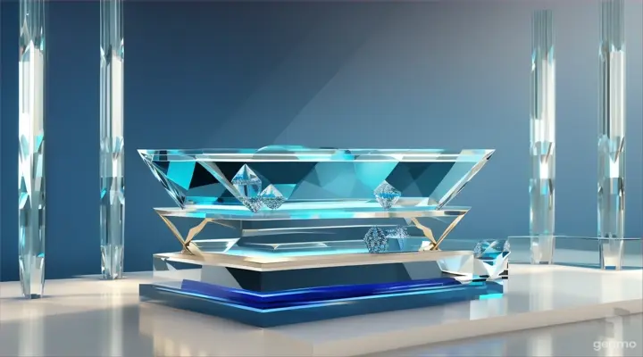 Crystal empty podium diamond 3d background display glass jewelry product render blue platform, mockup 16:9