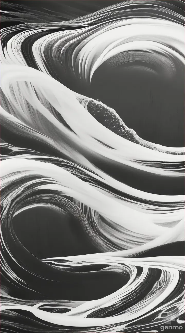 Abstract black and white two inky people moving ocean waves black white 