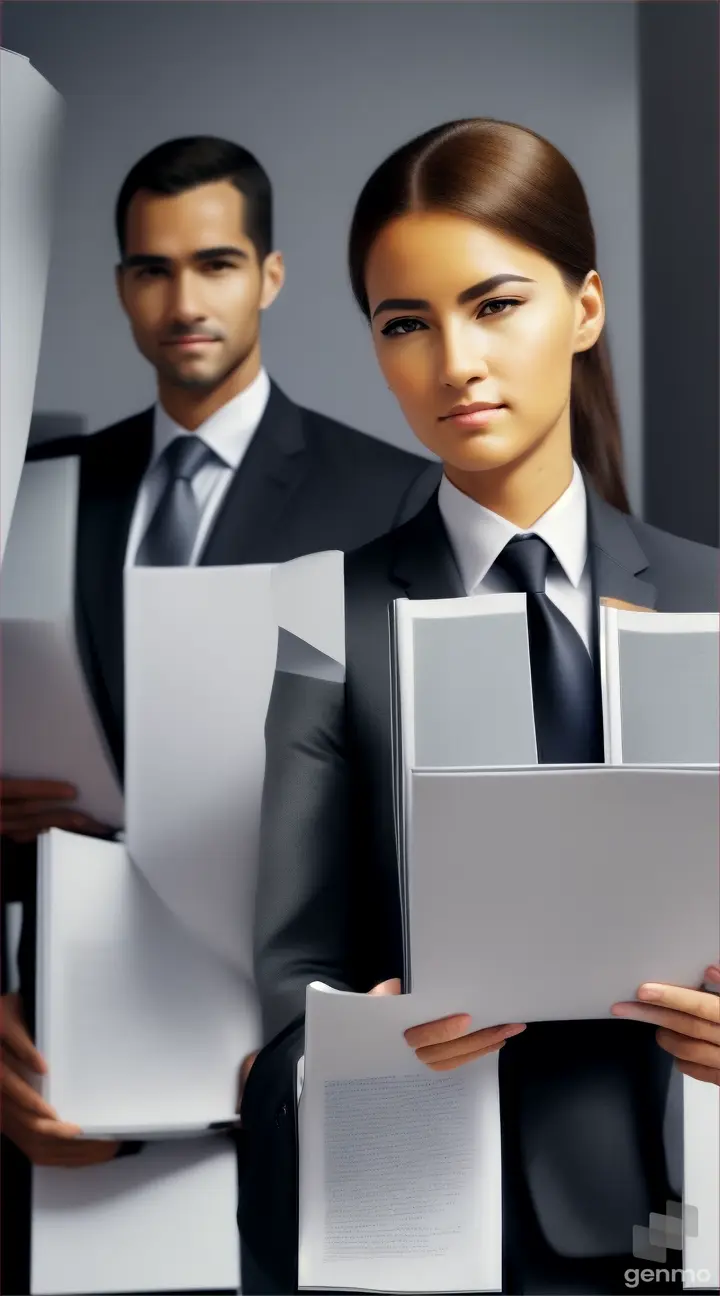 Fully official employment, men and women with a gray work book, professional photo