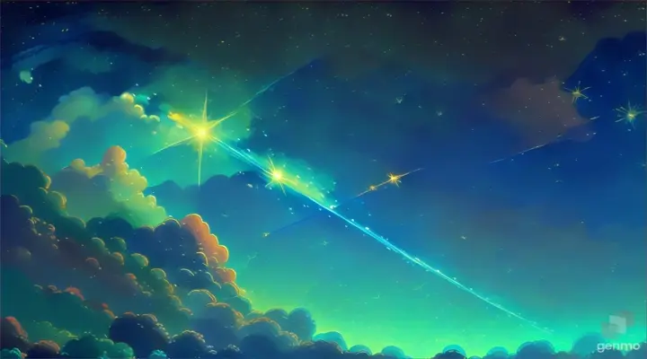 a painting of a one shooting star in the night sky