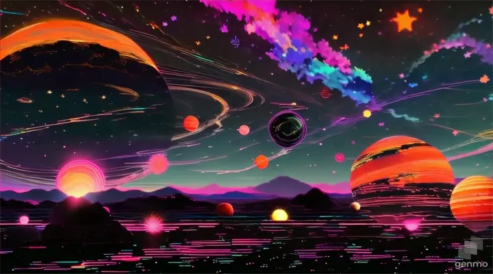 a painting of planets and stars in the sky