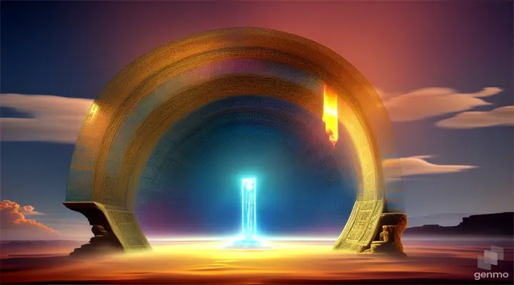 Nether portals, greek ,roman, egyptian, macedonian, oasis, rectangular clouds, lattice lapis lazuli, psychedelic ice tritanopia, portal to another dimension realm