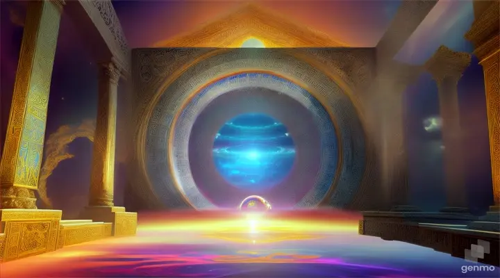 Nether portals, greek ,roman, egyptian, macedonian, oasis, rectangular clouds, lattice lapis lazuli, psychedelic ice tritanopia, portal to another dimension realm