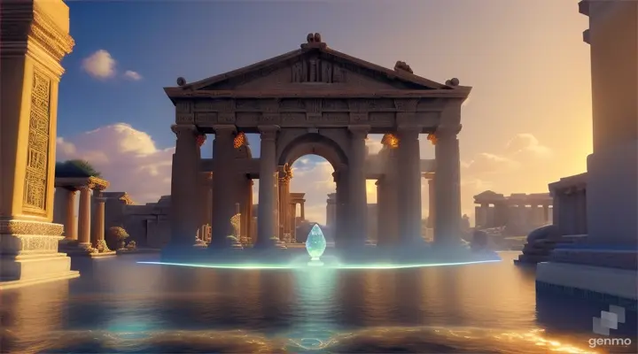Nether portals, greek ,roman, egyptian, macedonian, oasis, rectangular clouds, lattice lapis lazuli, psychedelic ice tritanopia, portal to another dimension realm