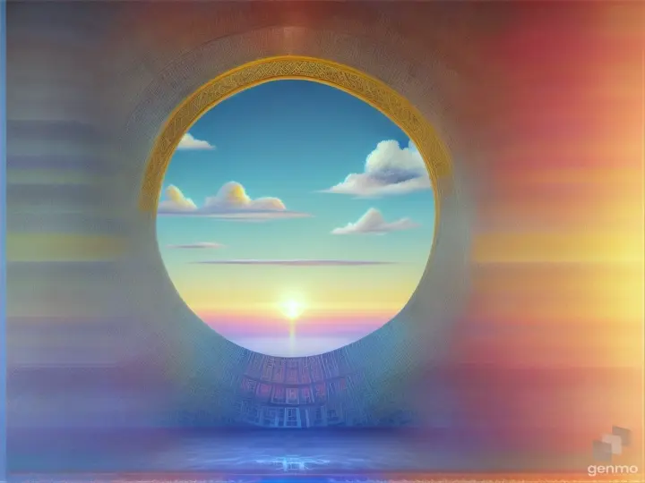 Nether portals, greek ,roman, egyptian, macedonian, oasis, rectangular clouds, lattice lapis lazuli, psychedelic ice tritanopia, portal to another dimension realm