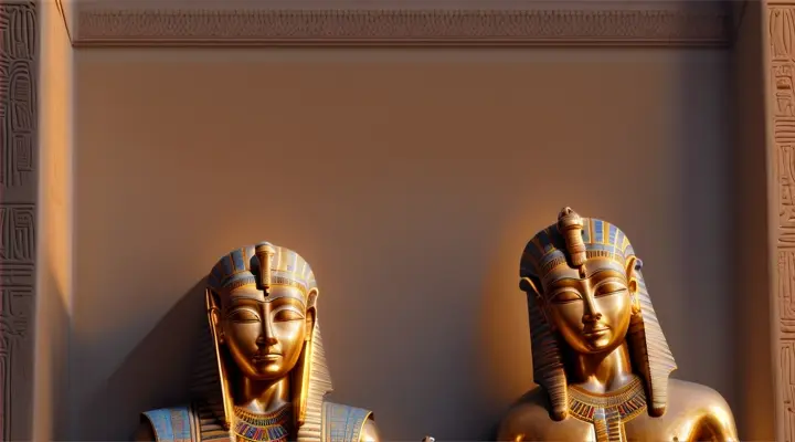Black Kemit men meditating in front of a hieroglyphic-covered wall in serene stillness