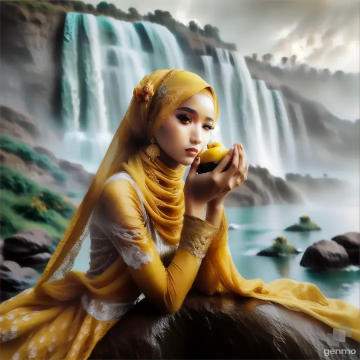 a woman in a yellow hijab holding an 🍋