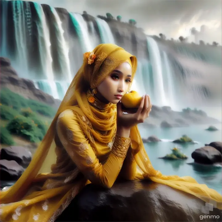 a woman in a yellow hijab holding an 🍋