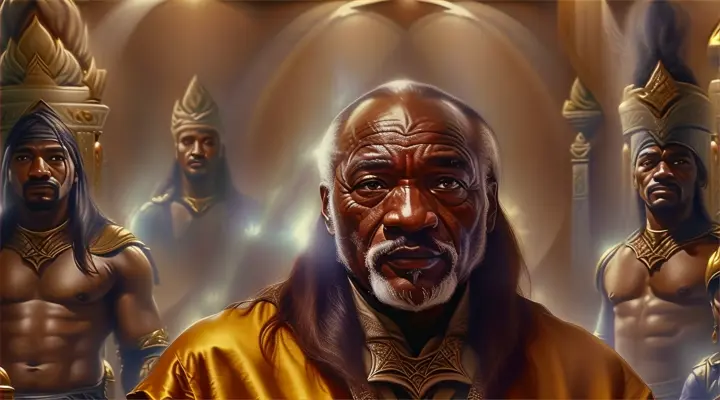 “jim brown as the enigmatic Mar, and his black Isian overseers, formulated their initiatory doctrines and arcane wisdom teachings based on profoundly symbolic observations of the heavenly bodies and earthly forces. 4K ultra-realistic”