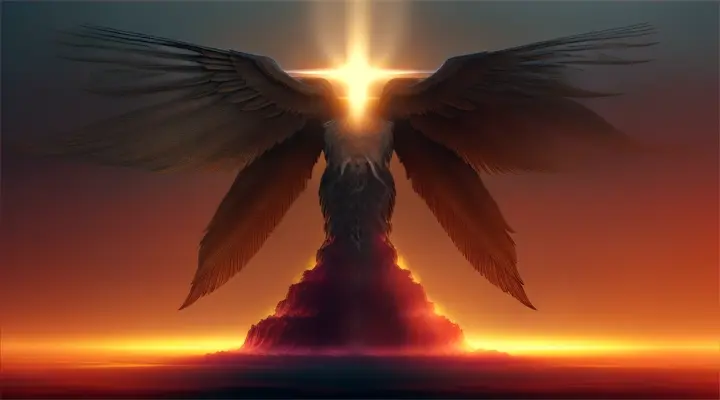 El powerful black agency manifested through legions of subservient spirits or messiahs - benevolent angels and avatars able to descend from the heavenly empyrean to directly intercede in mortal affairs as fiery pillars or guiding hands. 4K ultra-realistic”