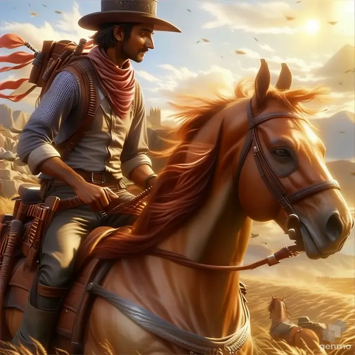 a man riding on the back of a brown horse