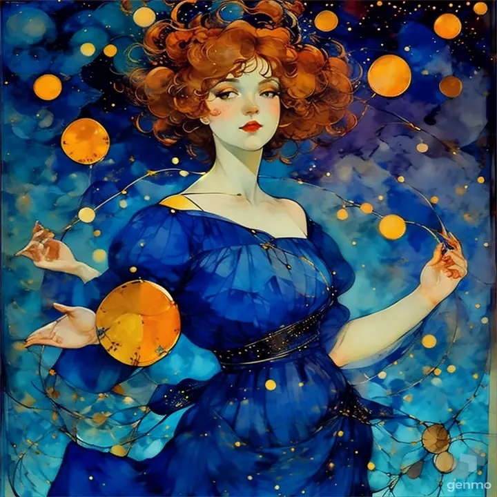 a painting of a woman in a blue dress