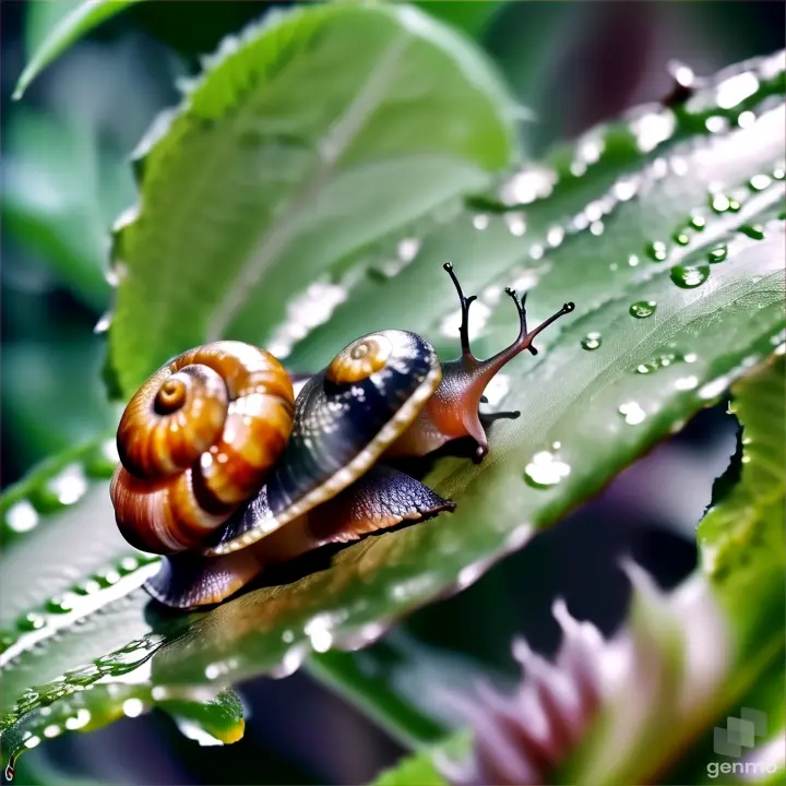 a snail that is sitting on a leaf