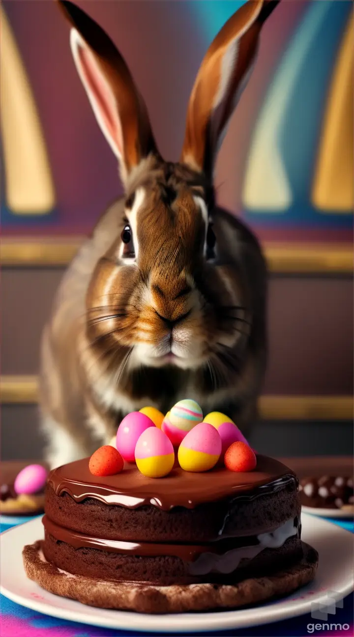 muscle rabbit eatting chocolate cake