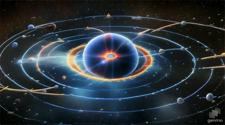 an artist's rendering of a solar system with a star in the center