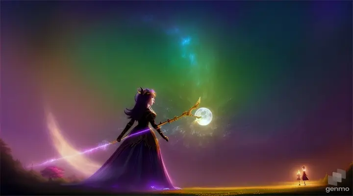 Luna and the Shadow Weaver stand locked in battle beneath a breathtaking canopy of stars. Luna, bathed in radiant light, uses the garden's magic to defend herself against the Shadow Weaver's dark magic. Her friends stand by her side, supporting her with their own light