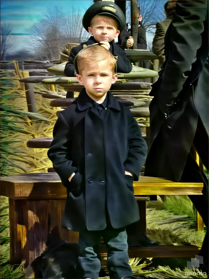 boy in a black coat looks at the camera and smiles.