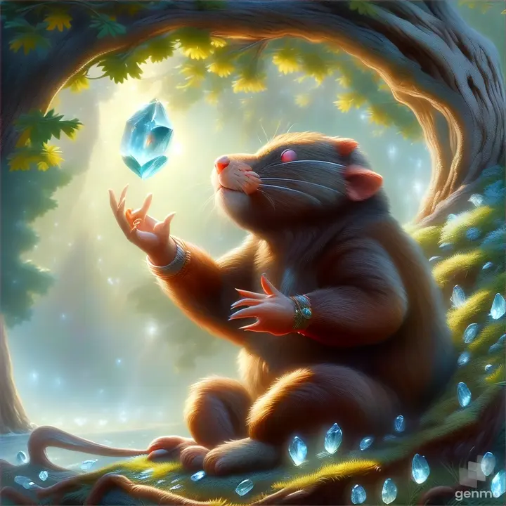 a painting of a molr holding a crystal