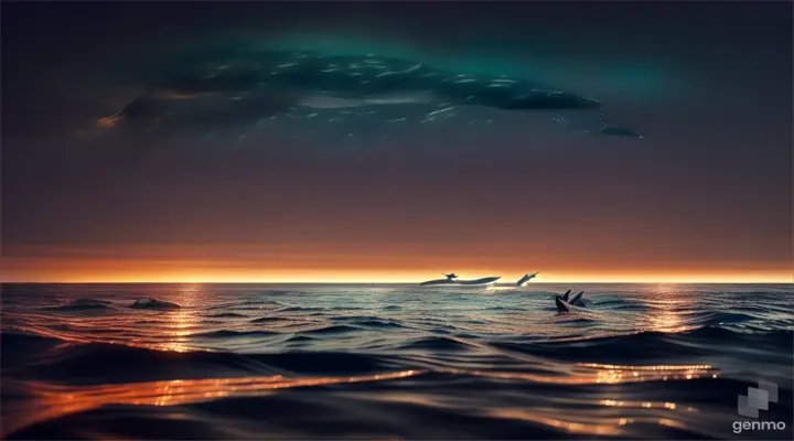 Ballenas en el mar noche oscura