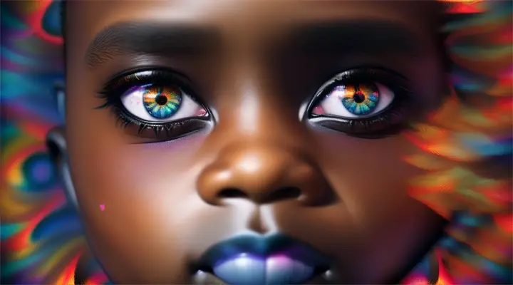 an image of a set of a black baby boy eyes with a kaleidoscope of ethereal beauty that seems to shimmer and dance with a life of its own.”