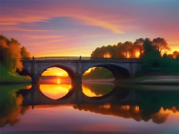 Beautiful scenery of river and old bridge